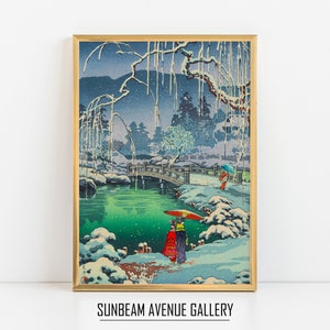 Arte mural japonés / Pintura de invierno / Arte Ukiyo-e / Pintura de nieve / Xilografía japonesa / Descarga instantánea - 0988PJ