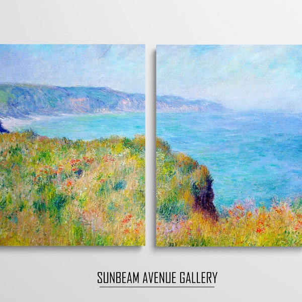 Set of 2 Claude Monet Painting | Cliff Near Pourville (1882) | Famous Monet Art | Two Pieces Wall Art | Vintage Painting Poster - 1475PM