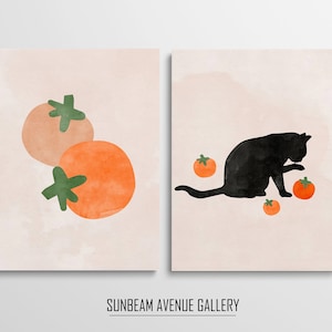 Set of 2 Abstract cat art, black cat print, set of 2 wall art, boho art prints, black cat printable, black wall art, cat poster, - 1720P