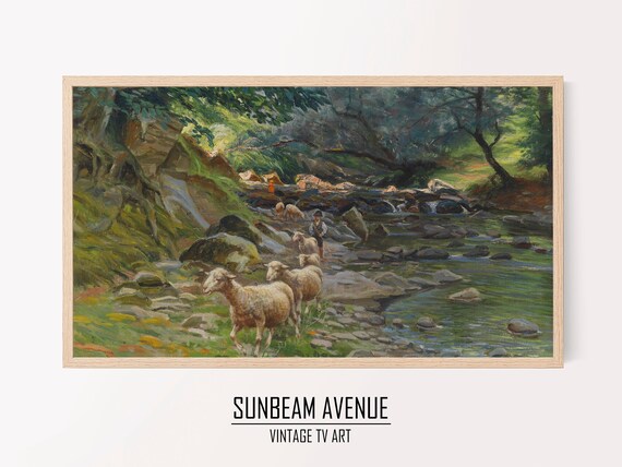 Samsung Frame TV Art, Sheeps Tv Art, Farmhouse Wall Decor, Frame Tv Animals, Green 4k tv art, lg tv art sheep, download - 0187TVL
