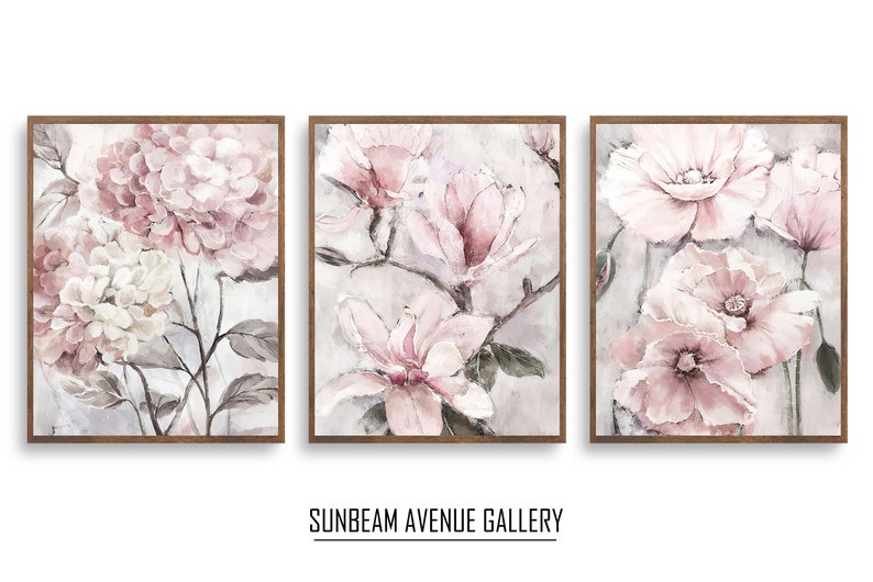 Set of 3 Peony Wall Art Set of 3 Prints, Pink Flower Prints 3 Piece ...