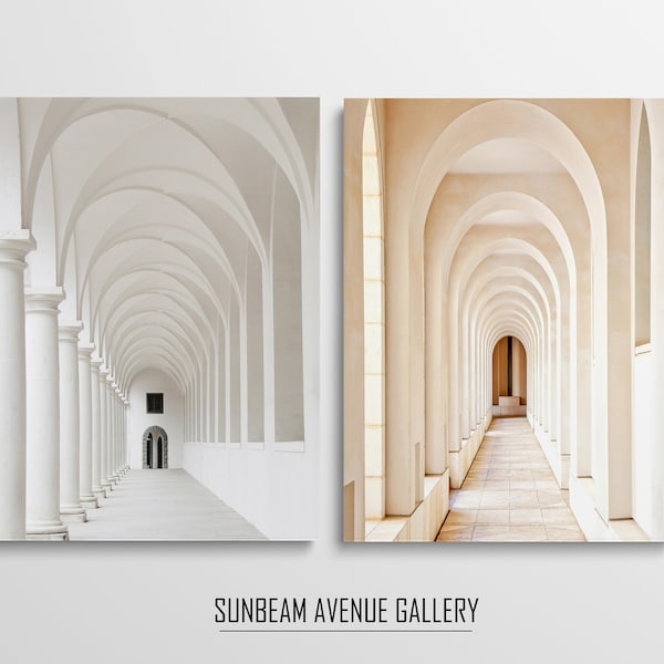 Set of 2 Minimalist Art, Archway Photography, White Door Print, Black and White Poster, Architecture Print, Light and Shadows Photo, - 1712P