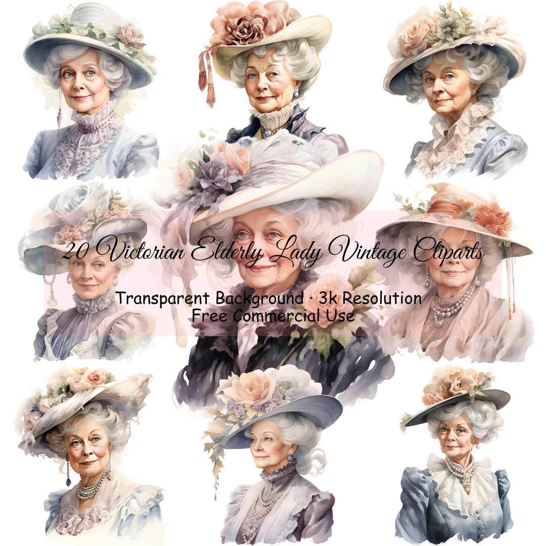 Set of 20 Victorian Elderly Lady Vintage Watercolor Clipart Bundle ...