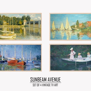 Set of 4 Samsung Frame TV Art | Monet | Vintage Riverside Sailboats & Bridge Landscape Oil Painting | Claude Monet Art | Digital - 1205TVS