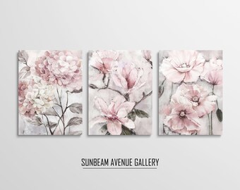 Set van 3 pioenmuurkunst set van 3 prints, roze bloemenprints 3-delige muurkunst, afdrukbare blush muurkunst bloemenprints | DIGITAAL - 1703 pk