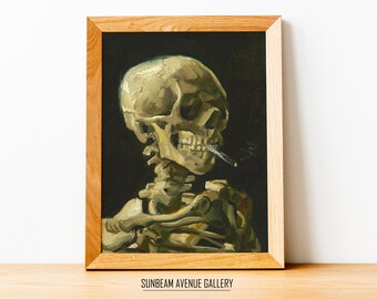 ゴッホ展ポスター、骸骨の版画、ゴッホの版画、タバコに火をつけた骸骨