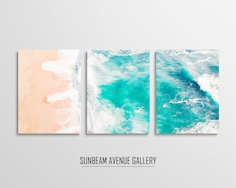 Set of 3 Beach Print Ocean Wall Art, Beach Wall Art Set of 3 Ocean Photography Ocean Print Coastal Wall Art, Waves Wall Decor, Sea - 1428P