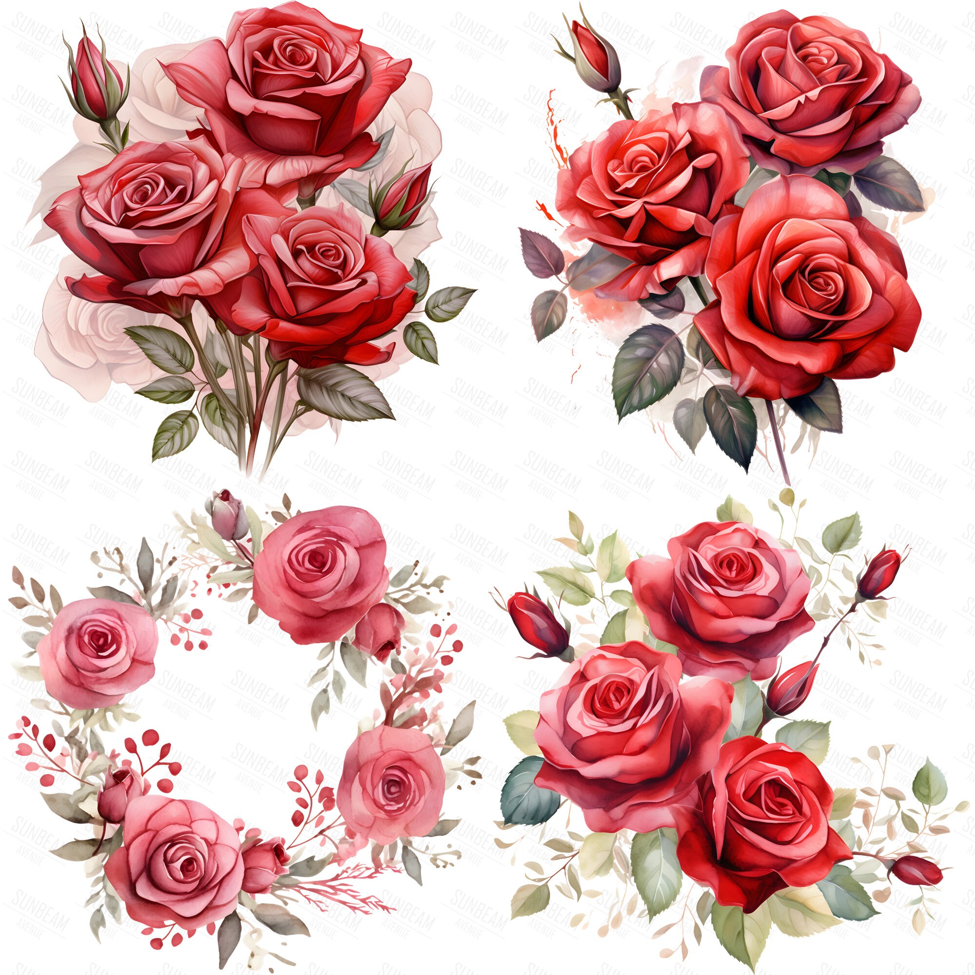 40 Red Rose Flowers Clipart Bundle, Transparent PNG, Flower Bouquets ...