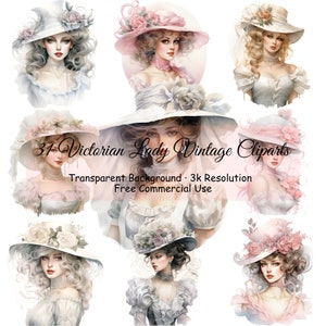 Set of 31 Victorian Lady Vintage Watercolor Clipart Bundle, Transparent PNG, Digital Download, Card Making Scrapbook Junk Journal - 2126PC