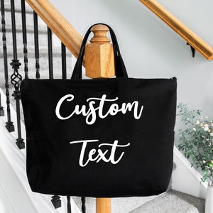 Custom Text Large Bag, Custom Design Tote Bag, Custom Zippered Bag ...