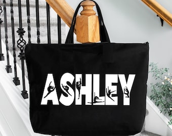 Personalized Dancer Name Tote Bag, Cute Ballet Dancer Bag, Funny Custom Dancer Bag, Dance Team Bag, Gift for Gymnast, Gymnastics Teacher Bag