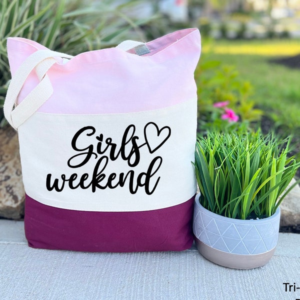 Girls Weekend Tote Bag, Girls Weekend Party Bag, Traveler Girls Trip Bag, Girls Friends Weekend Totes, Road Trip, With Heart Gift for Girls