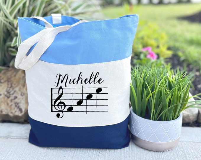 Personalized Name Tote Bag, Custom Music Bag, Canvas Tote Bag, Gift for Music Teacher, Gift for Mom, Gift for Musician, Music Teacher Bag