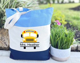 Personalized Bus Driver Gift, Gift for Women, Canvas Tote Bag, Bus Driver Bag, Custom Name Bus Driver Gift, Gift for Her, Personalized Gift