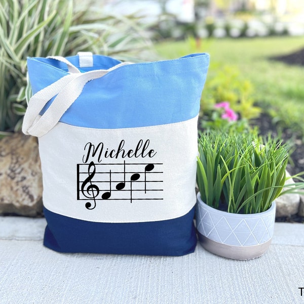 Personalized Name Tote Bag, Custom Music Bag, Canvas Tote Bag, Gift for Music Teacher, Gift for Mom, Gift for Musician, Music Teacher Bag