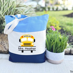 Personalized Bus Driver Gift, Gift for Women, Canvas Tote Bag, Bus Driver Bag, Custom Name Bus Driver Gift, Gift for Her, Personalized Gift image 1