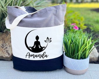 Personalized Yoga Tote Bag, Custom Name Yoga Canvas Bag, Yoga Gift Tote Bag, Namaste Tote Bag, Gift for Women, Canvas Tote Bag, Gift for Her