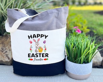 Happy Easter Tote Bag, Personalized Easter Bag, Easter Bunny Bag, Custom Name Easter Gift, Easter Egg Bag, Bunny Basket Bag, Easter Egg Hunt
