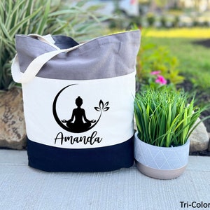 Personalized Yoga Tote Bag, Custom Name Yoga Canvas Bag, Yoga Gift Tote Bag, Namaste Tote Bag, Gift for Women, Canvas Tote Bag, Gift for Her