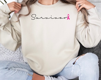Survivor Sweatshirt, Breast Cancer Fighter Sweatshirt, Breast Cancer Awareness Sweatshirt, Cute Pink Ribbon Sweatshirt, Breast Cancer Hoodie