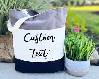 Custom Tote Bag, Personalized Tote Bag, Tri Color Custom Tote Bag, Custom Tote Bags, Canvas Bag, Gift for Christmas, Tote Bag for Women