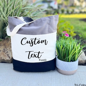 Custom Tote Bag, Personalized Tote Bag, Tri Color Custom Tote Bag, Custom Tote Bags, Canvas Bag, Gift for Christmas, Tote Bag for Women