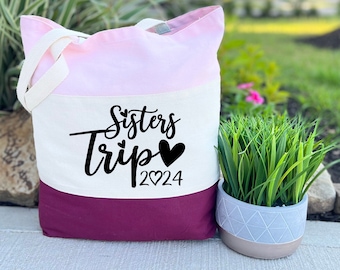 Sisters Trip 2024 Tote Bag, Girls Trip Bags, Gift For Sisters, Besties Trip Heart Bag, Sisters Weekend Gift, Vacation Gift, Road Trip Gift