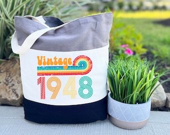 Vintage 1948 Tote Bag, 75th Birthday Tote Bag, 1948 Tote Bag for Women, Grandma Birthday Gift, Vintage Birthday Gift, Birthday Party Bag