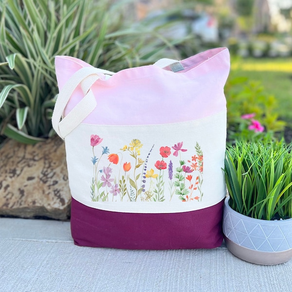 Flowers Tote Bag, Wildflower Cute Tote Bag, Botanical Floral Tote Bag, Aesthetic Women Bag, Floral Tote Bag, Flower Lover  Bag, Flower Lady