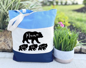 Personalized Mama Bear Tote Bag with Kids Names, Mama Bear Canvas Tote Bag, Gift for Mom, Mother's Day Gift Bag, Mom Gift, Mama Gift Bag