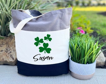 Custom Shamrocks Tote Bag, Irish Gift Bag, Patty Day Drinking Bag, Personalized St. Patrick's Day Tote Bag, Gift For Irish, Canvas Tote Bag