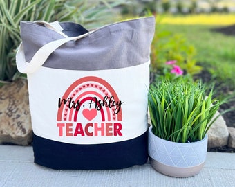 Custom Teacher Valentine Day Tote Bag, Valentine Gift for Teacher, Valentines Day Bag for Teachers, Teacher Valentine's Day, Teacher Gift