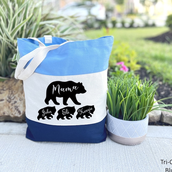 Personalized Mama Bear Tote Bag with Kids Names, Mama Bear Canvas Tote Bag, Gift for Mom, Mother's Day Gift Bag, Mom Gift, Mama Gift Bag