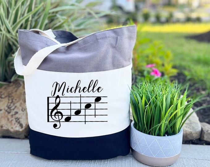 Personalized Music Tote Bag, Custom Music Bag , Piano Lesson Bag, Music Gifts, Canvas Tote Bag, Music Birthday Gift, Music Teacher Bag