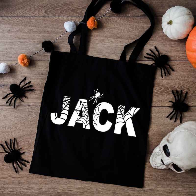 Personalized Halloween Bag, Custom Name Treat Bag, Personalized Gifts, Canvas Tote Bag, Gift for Halloween, Halloween Bag, Halloween Gift