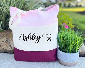 Travel Tote Bag for Women, Travel Tote Bag, Custom Canvas Vacay Tote Bag, Girls Weekend Tote Bag, Girls Trip Totes, Personalized Tote Bag