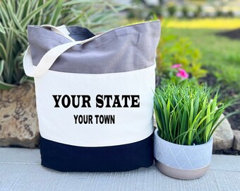 Personalized State Town Tote Bag, State City Custom Tote Bag, State Lover Tote Bag for Women, Travel Tote Bag, Custom Canvas Town Tote Bag