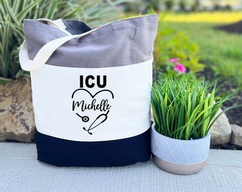 Personalized ICU Tote Bag, Nurse Purse, Medical Tote Bag, Fun Designs, Gifts for Her, Personalized Bag, Canvas Tote Bag, Nurse Gift