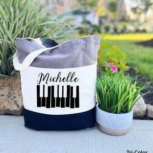 Personalized Piano Tote Bag, Custom Music Bag , Piano Lesson Bag, Music Gifts, Canvas Tote Bag, Music Birthday Gift, Music Teacher Bag