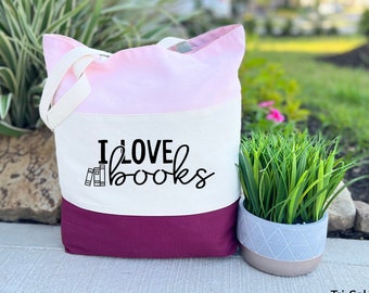 I Love Books Tote Bag, Book Lover Gift Bag, Book Lover Bag, Bookish Gift for Her, Reading Tote Bag, Weekend Tote Bag, Canvas Tote Bag