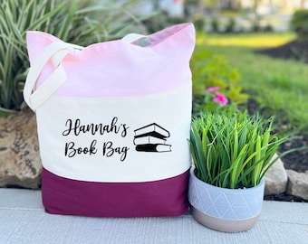 Personalized Kids Book Tote Bag, Custom Name Book Bag, Reading Gift for Book Lover, Book Worm, Book Reader, Personalized Library Tote Bag