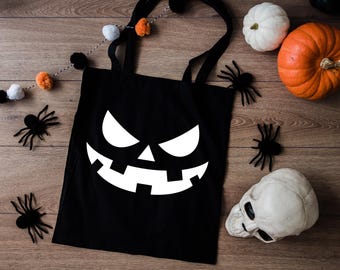 Halloween Spooky Face Bag, Halloween Tote Bag, Pumpkins Tote Bag, Gift For Halloween, Trick or Treat Bag, Cute Halloween Treat Bags for Kids