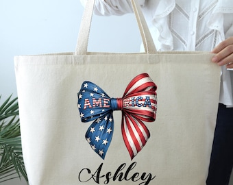 Custom American Flag Tote Bag, 4th of July Tote Bag, Patriotic Gift Bag, 4th of July Bag, USA Tote Bag, Independence Day Bag, Patriotic