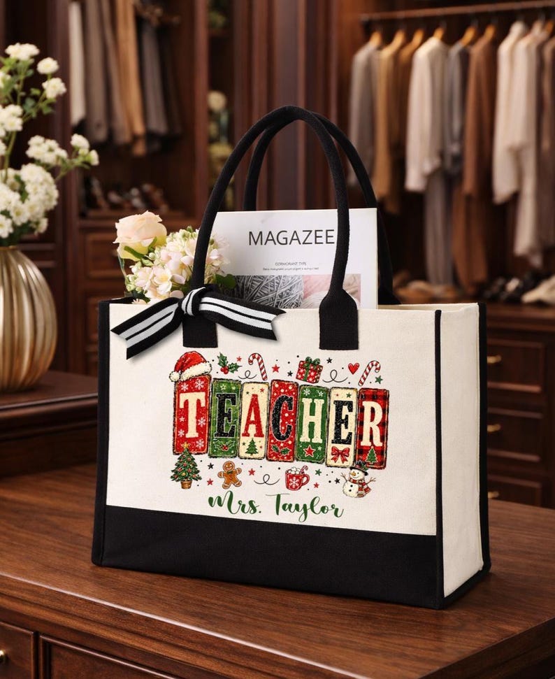 Personalized Teacher Tote Bag, Christmas School Accessories, Custom ...
