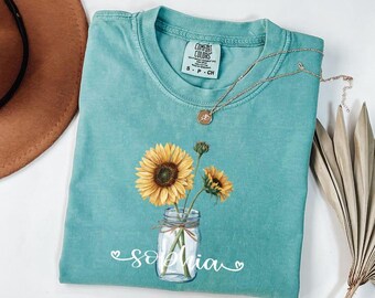 Comfort Colors® Personalized Sunflower Shirt With Name , Custom Birth Flower Tee