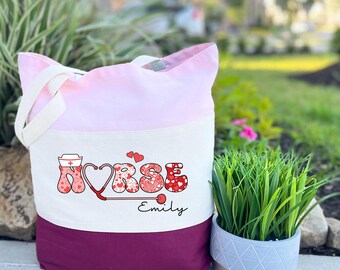 Personalized Nurse Tote Bag, Custom Valentines Gift Bag For Nurse, Nurse Valentines Gift Bag, Nurse Christmas Gift, Nurse Appreciation Bag