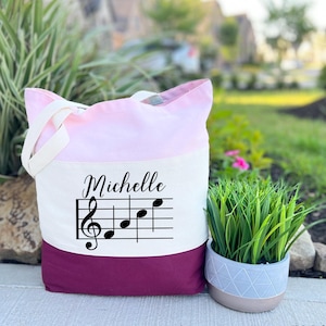 Personalized Music Tote Bag, Custom Music Teacher Bag, Custom Music Bag, Piano Lesson Bag, Music Canvas Tote, Music Teacher Birthday Gift