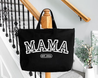 Customized Mama Est 2026 Tote Bag, Mothers Day Gift, Gift For Mom, Best Mama Bag, Custom Gift For Mama, New Mom Gift, Zippered Shoulder Bag