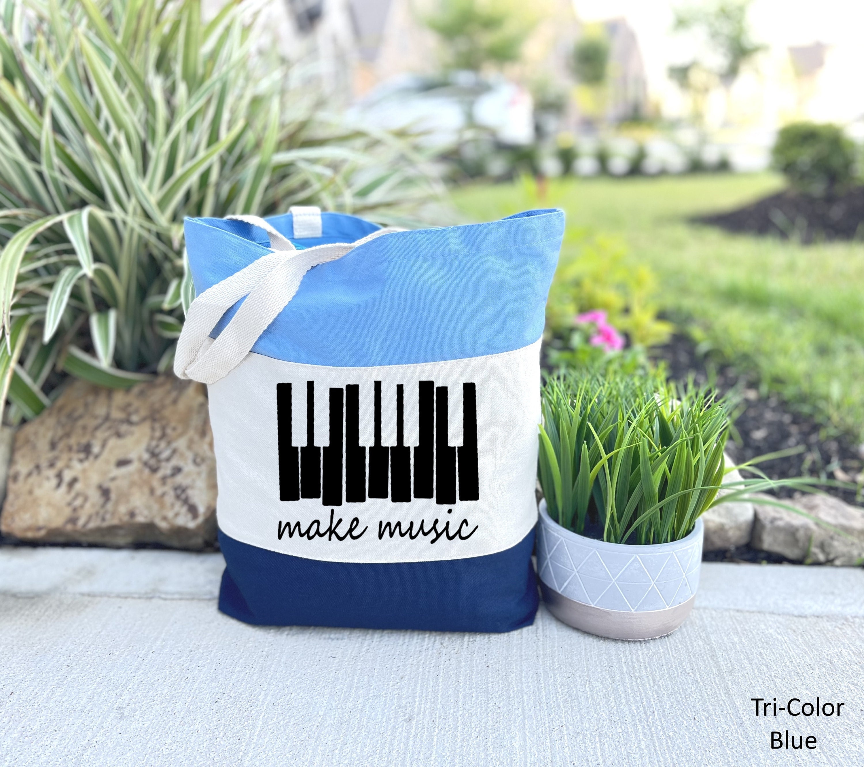 Personalized Music Lover Canvas Tote Bag With Zippered Makeup Pouch - Cotton Reusable Grocery Bag For Women & Teacher Gifts