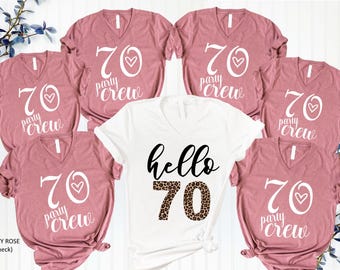 70th Birthday Gift For Women, 70th Birthday Shirt For Women, 70th Birthday Gift, Hello 70 Heart Shirt, 70th Birthday Party Crew V-neck Shirt